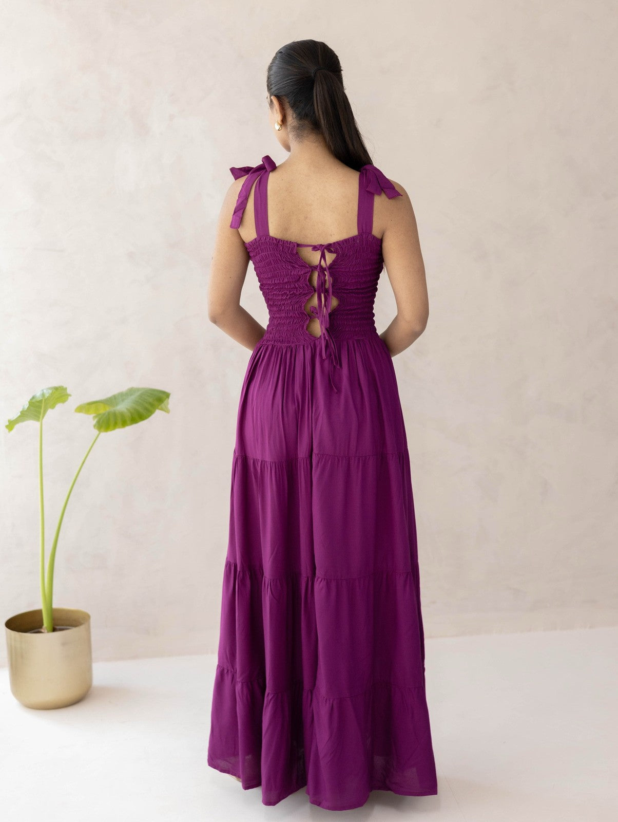 Wine Smocked Tier Dress