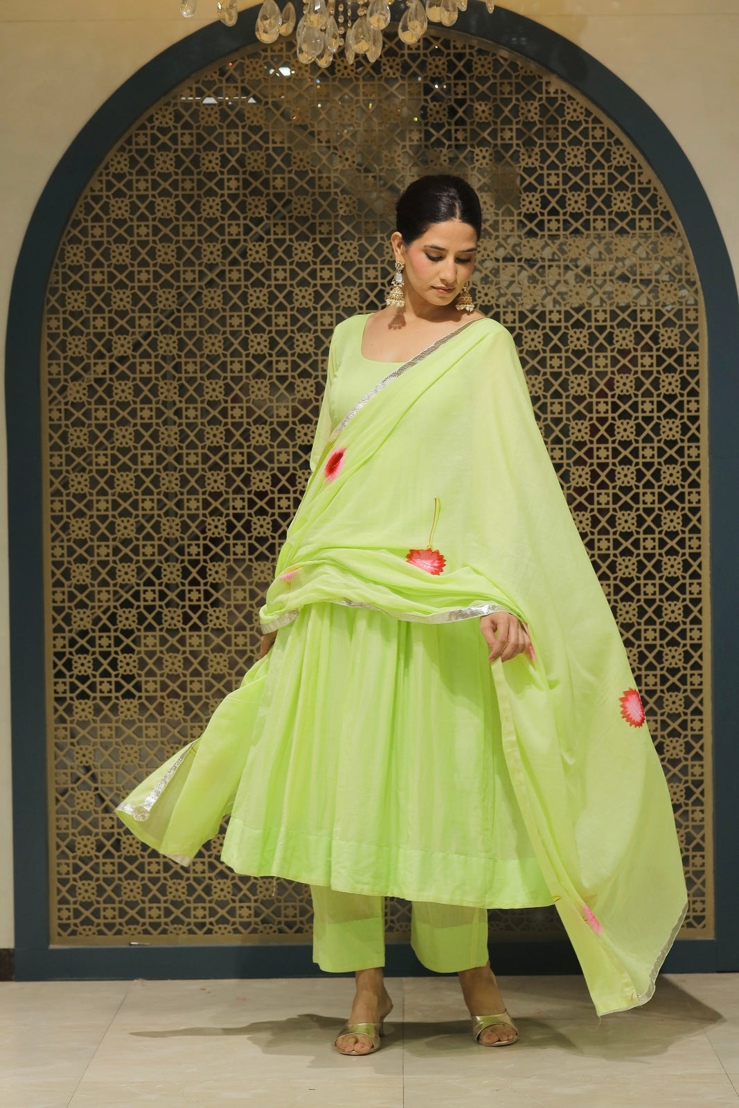 Pista Mulmul Handpainted Anarkali Suit Set