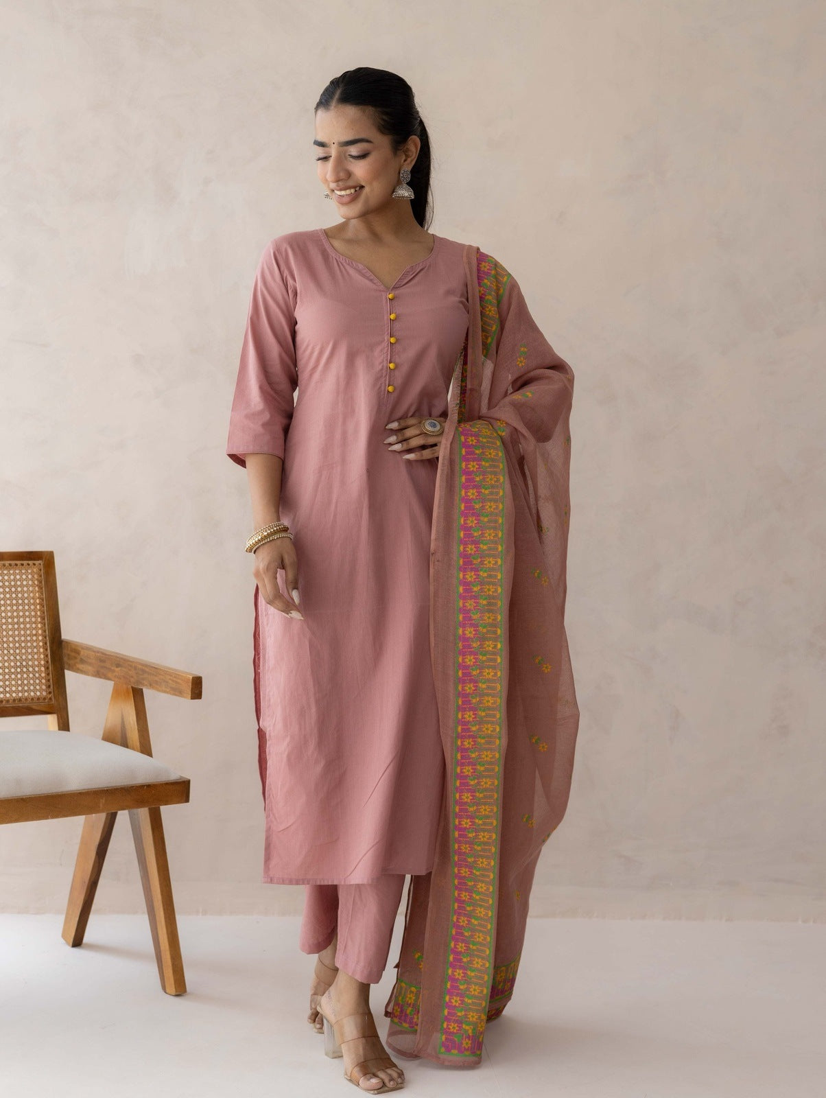 Mauve Cotton Suit Set
