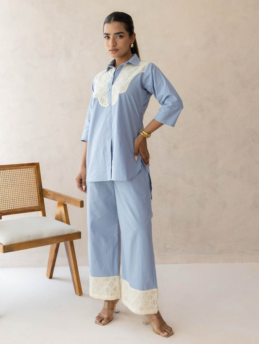 Blue Schiffli Cord Set