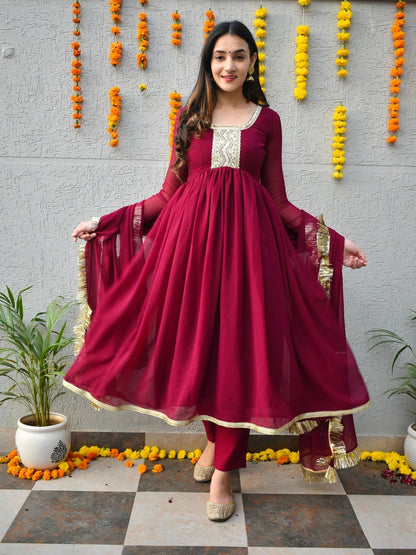 Wine Georgette Suit Set