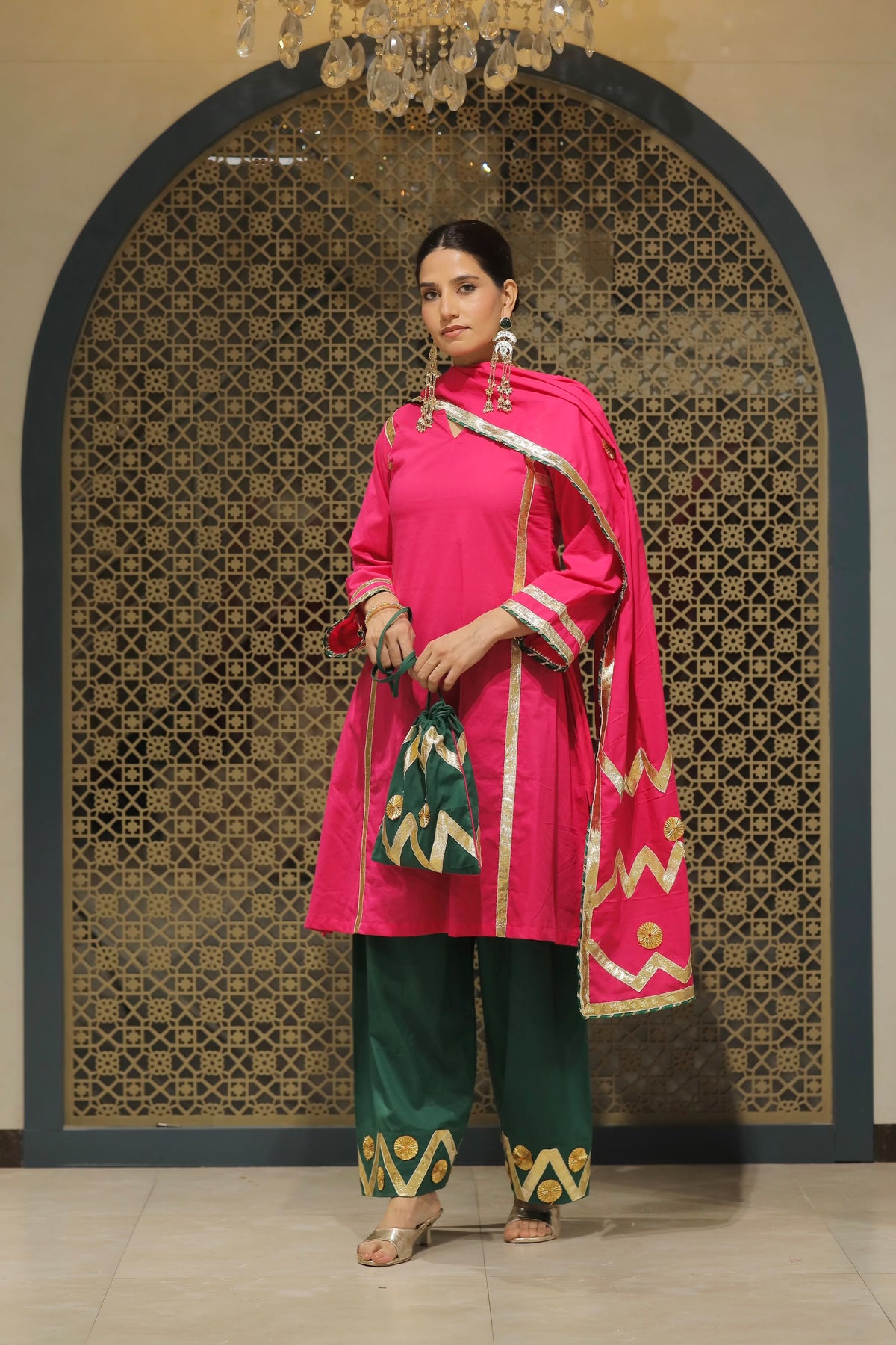 Pink Choga With Salwar Potli & Dupatta Suit Set