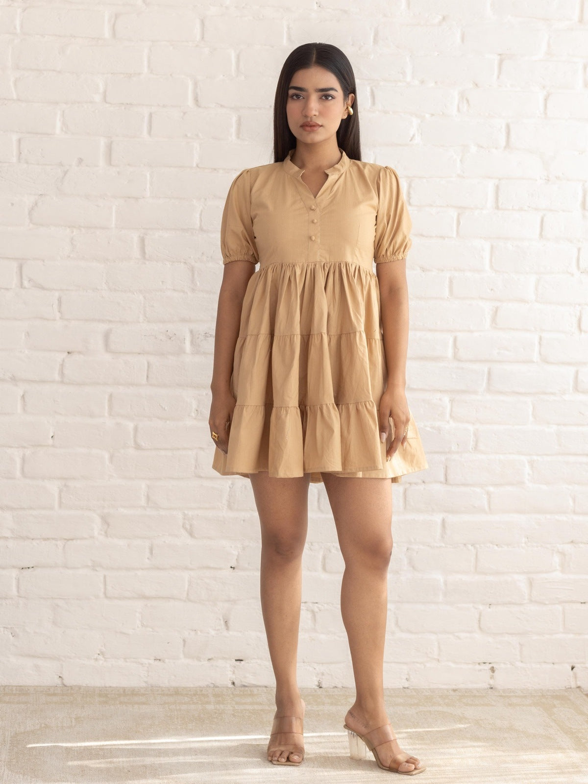Beige Poplin Tier Dress