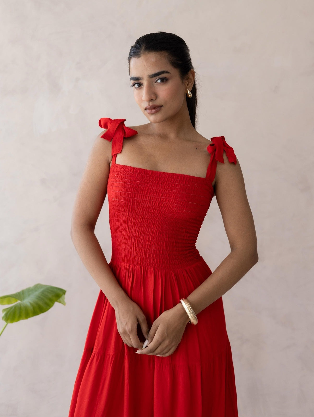 Red Smocked Tier Dress