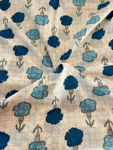 Off White Indigo Mugal Butti Organic Cotton Fabric