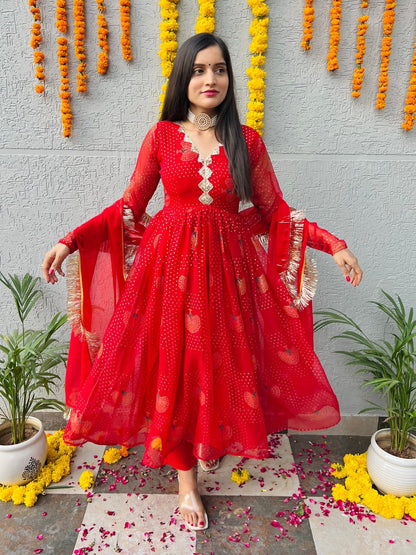 Red Peacock Georgette Suit Set