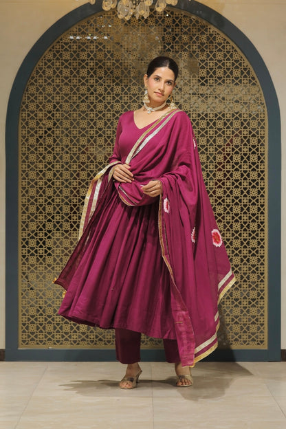 Jamuni Mulmul Handpainted Anarkali Suit Set