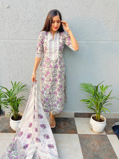 Lilac Handblock Suit Set