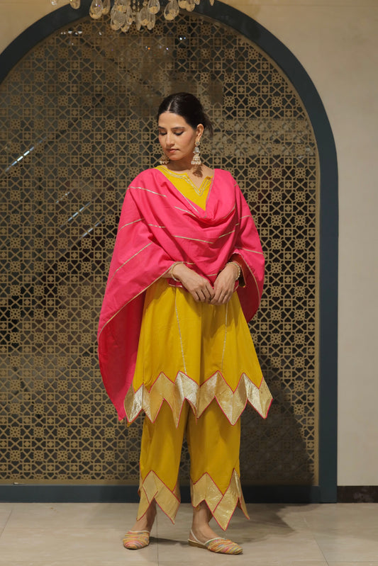 Yellow Choga With Salwar & Dupatta Suit Set