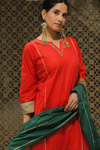 Sindoori Red Choga With Salwar &Dupatta Suit Set