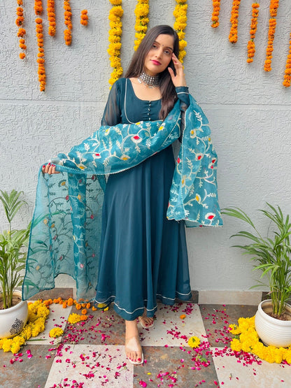 Turquoise Georgette Suit Set