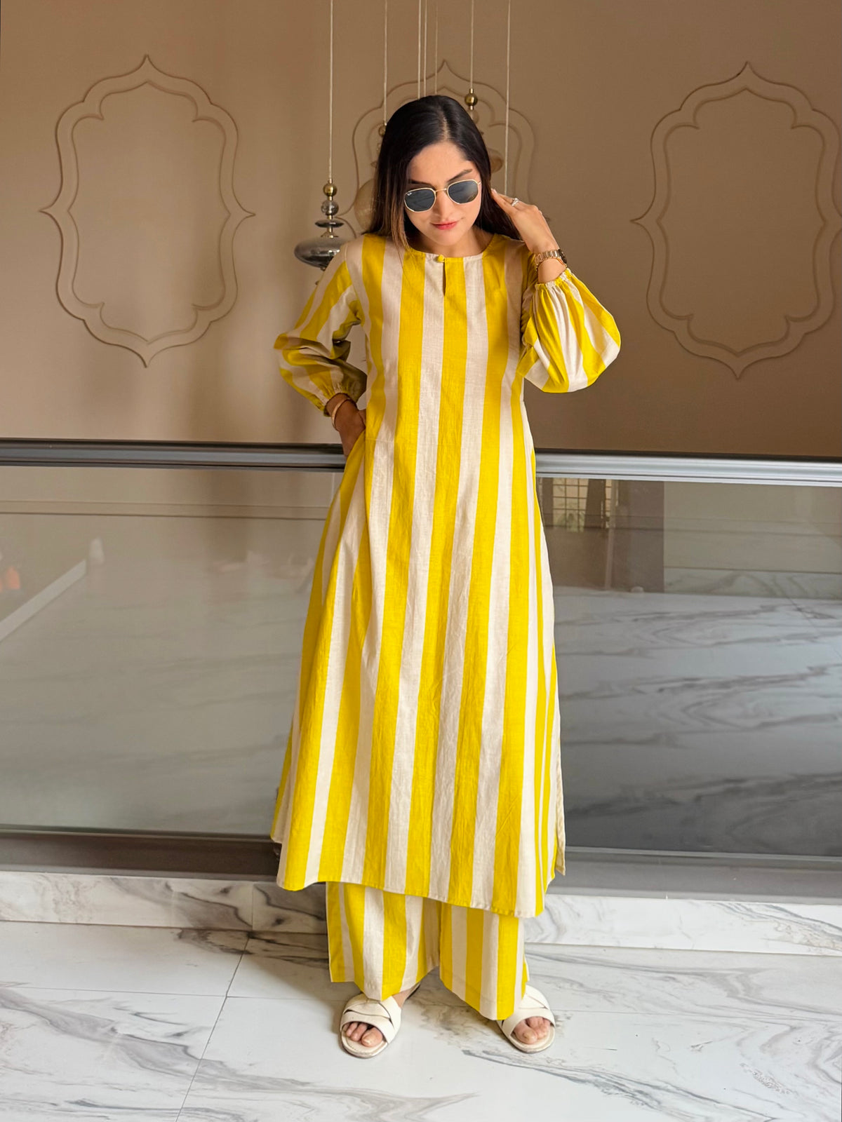 Lime Stripe Kurta Set