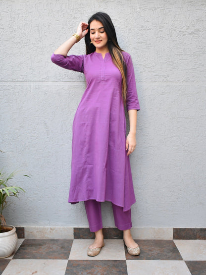 Purple Soft Cotton Kurta Set