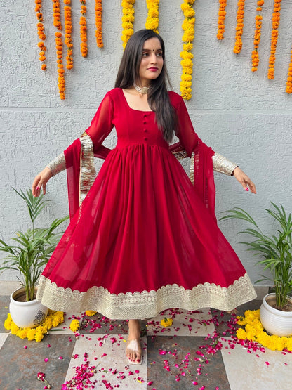 Red Georgette Suit Set