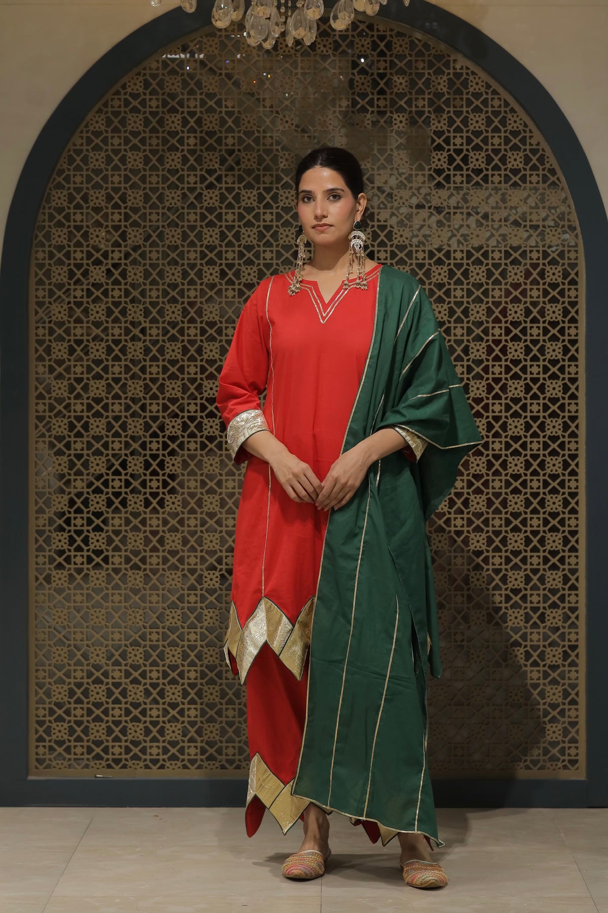 Sindoori Red Choga With Salwar &Dupatta Suit Set
