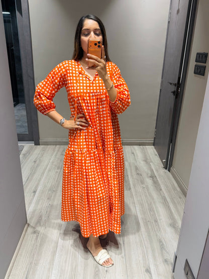 Orange Checked Dress