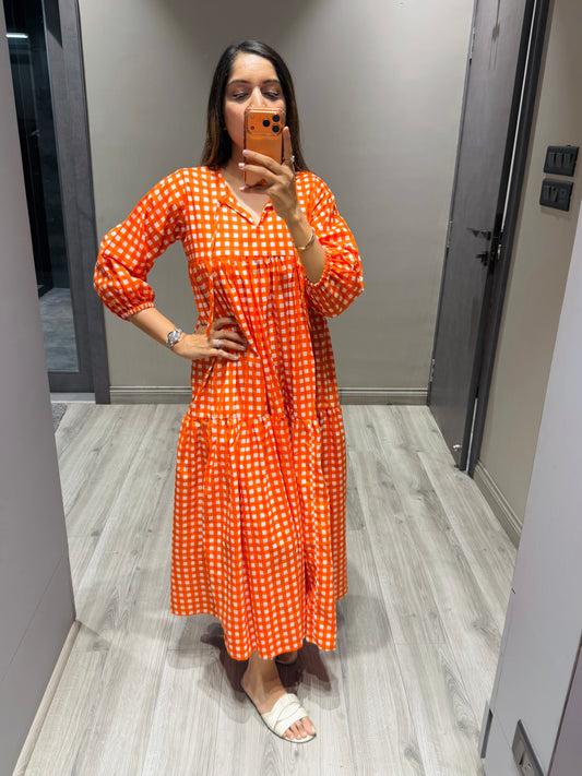 Orange Checked Dress