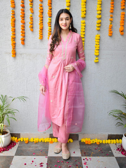 Mauve Silk Handwork Suit Set