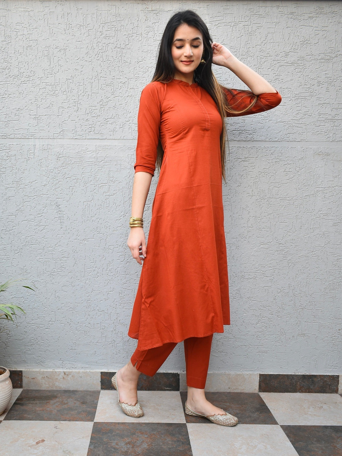 Rust Soft Cotton Kurta Set