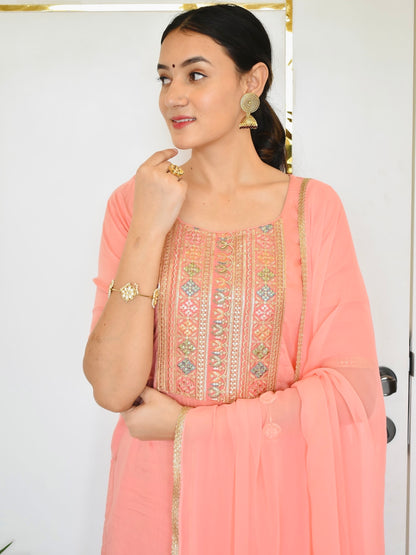 Peach Embroidered Suit Set