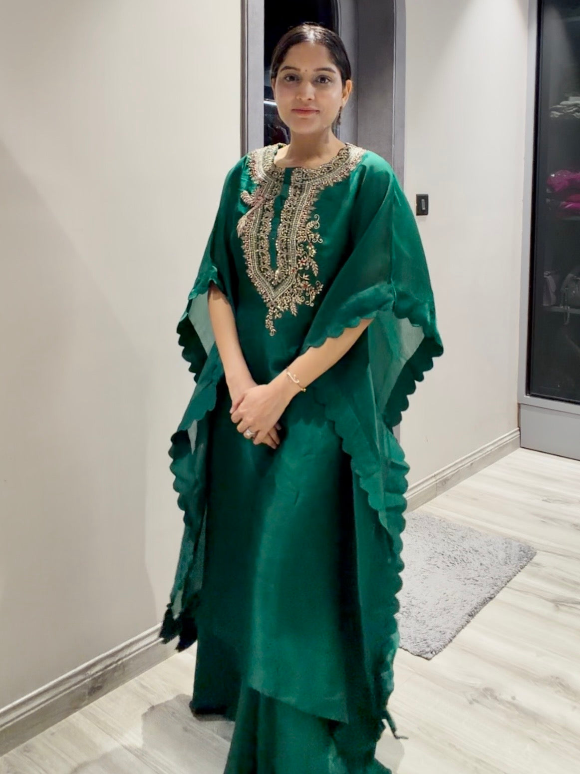 Emerald Zardozi Handwork Kaftan Set
