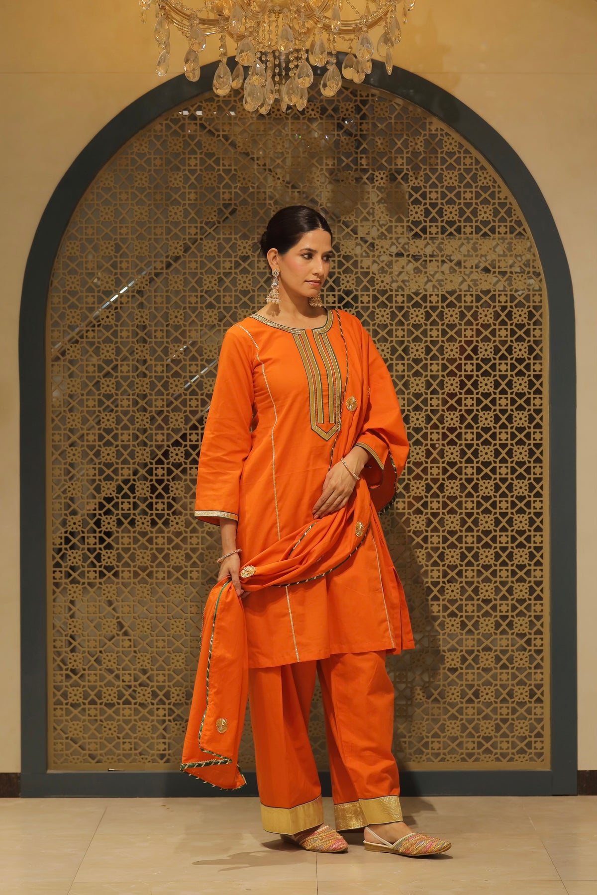 Orange Choga With Salwar & Dupatta Suit Set