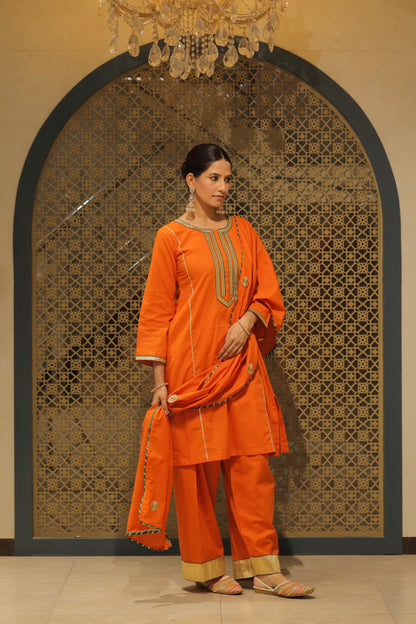 Orange Choga With Salwar & Dupatta Suit Set