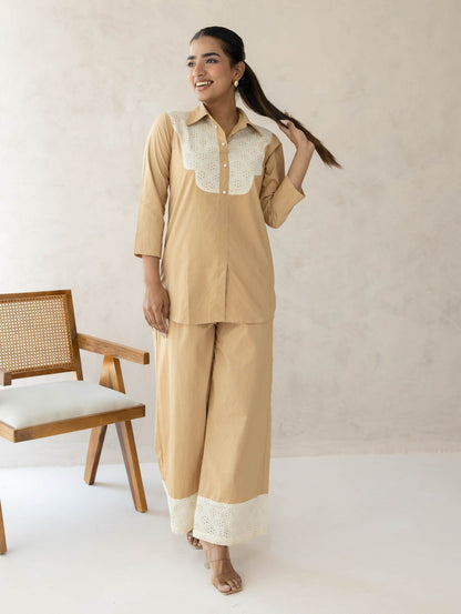 Beige Schiffli Cord Set