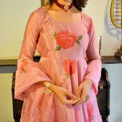 Blush Handpainted Organza Suit Set