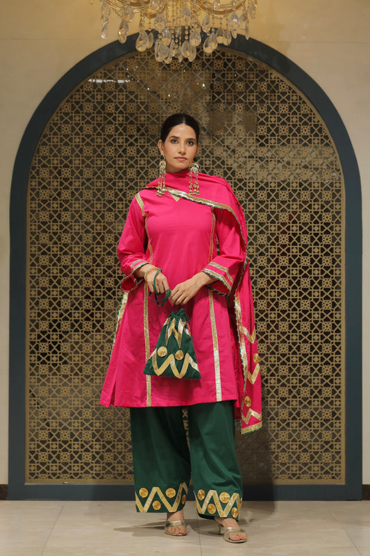 Pink Choga With Salwar Potli & Dupatta Suit Set