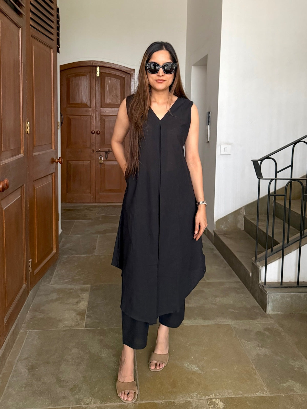 Black Cotton Kurta Set