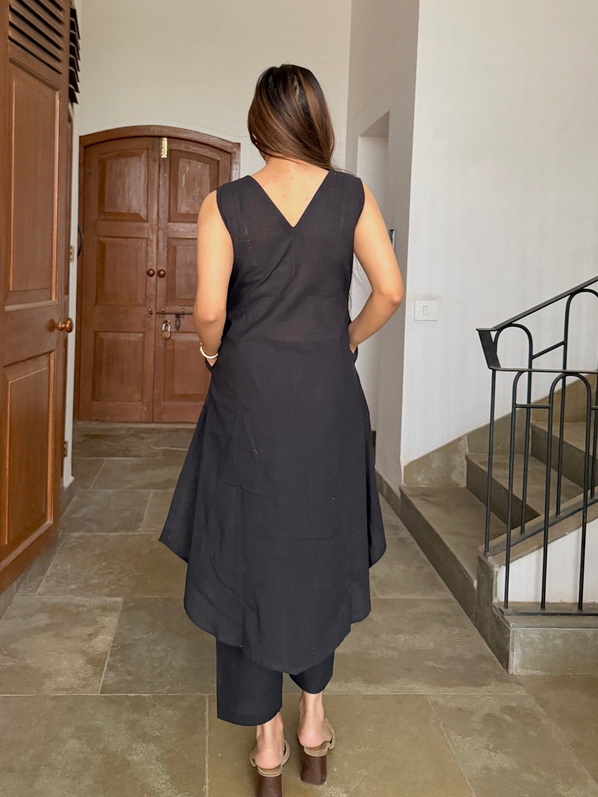 Black Cotton Kurta Set