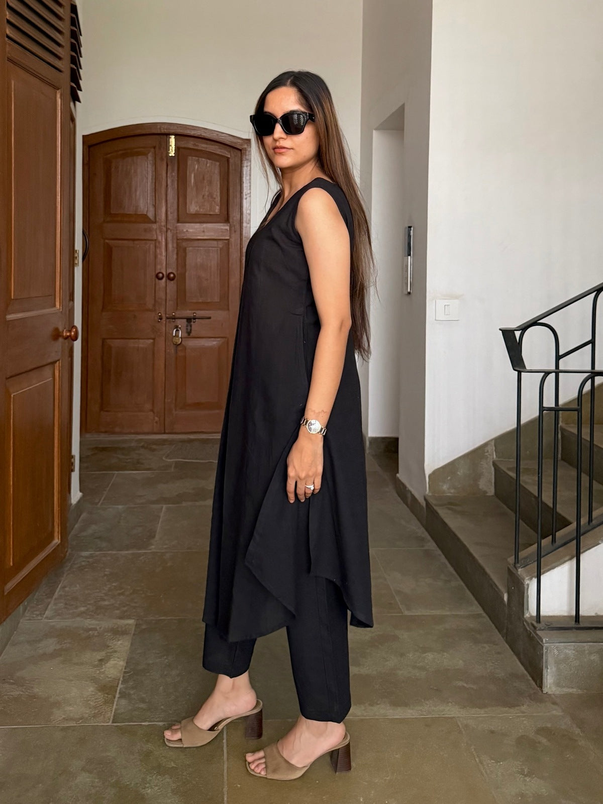 Black Cotton Kurta Set