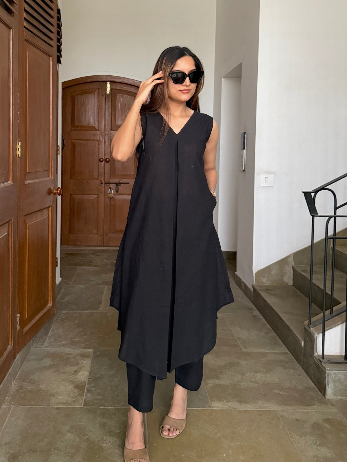Black Cotton Kurta Set
