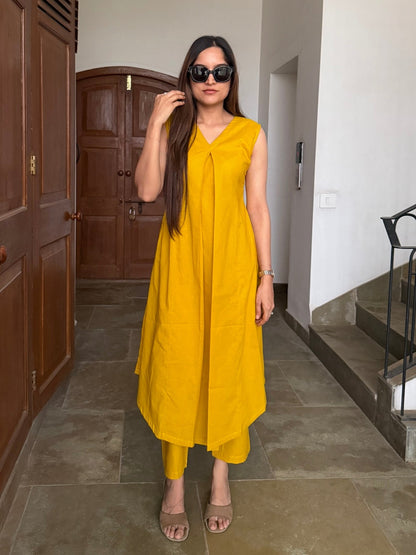 Yellow Cotton Kurta Set