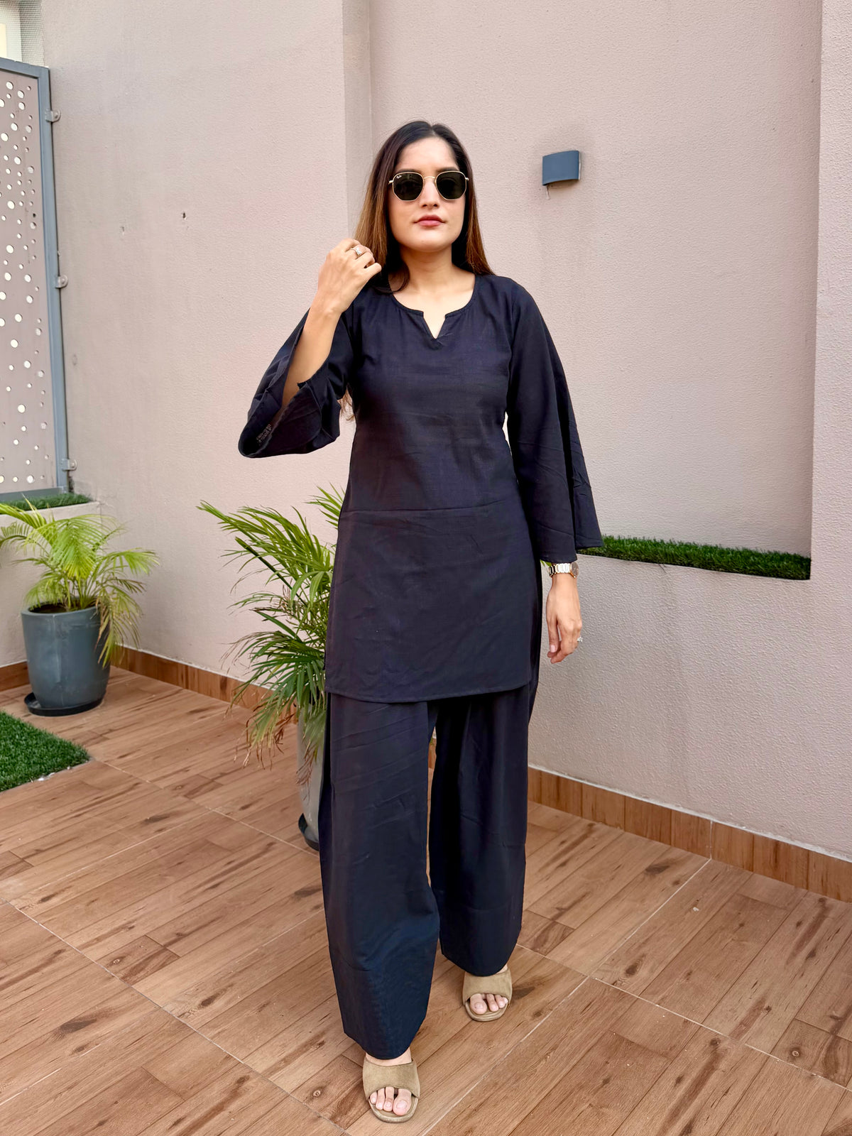 Black Linen Farshi Cord Set