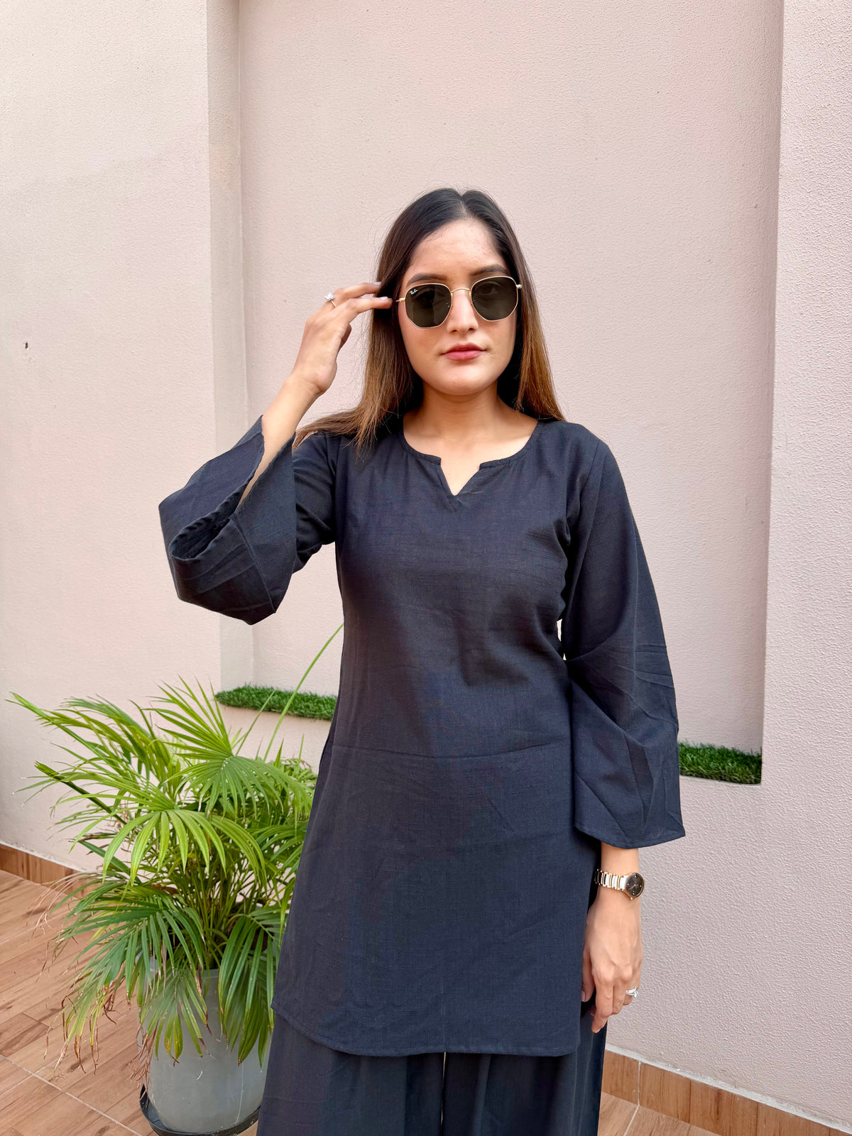 Black Linen Farshi Cord Set