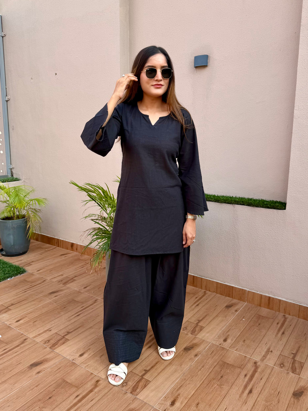 Black Linen Farshi Cord Set