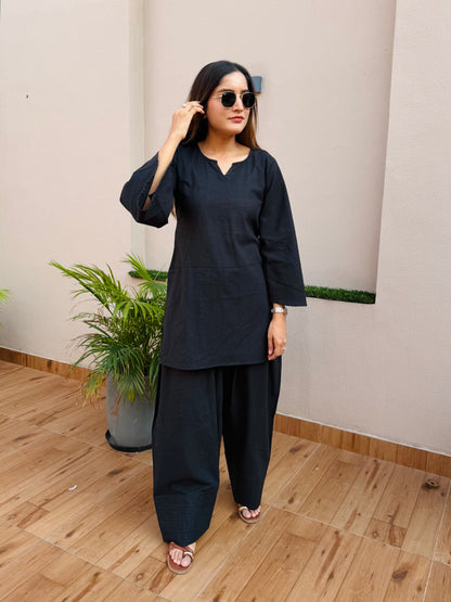 Black Linen Farshi Cord Set