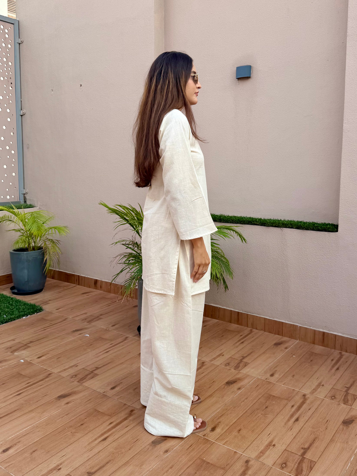 Ivory Linen Farshi Cord Set