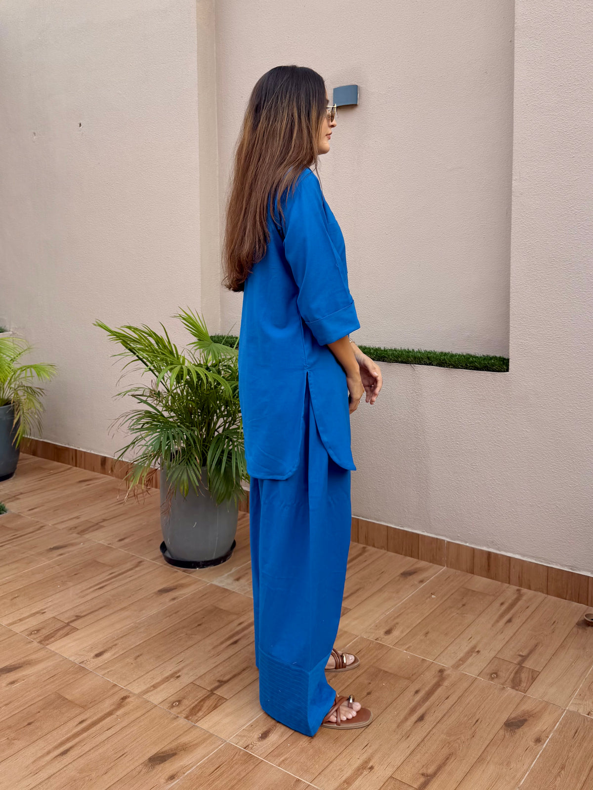 Blue Linen Farshi Cord Set