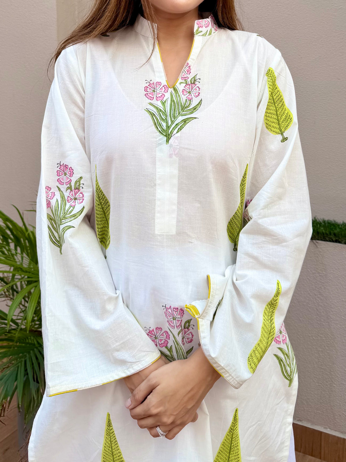 White Handblock Cotton Farshi Cord Set