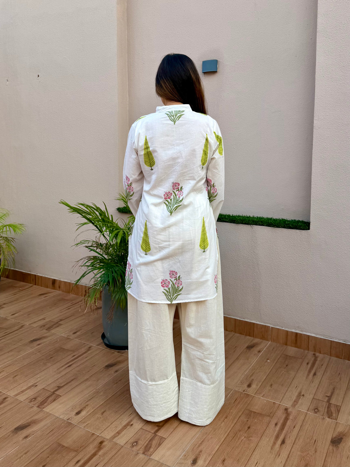 White Handblock Cotton Farshi Cord Set