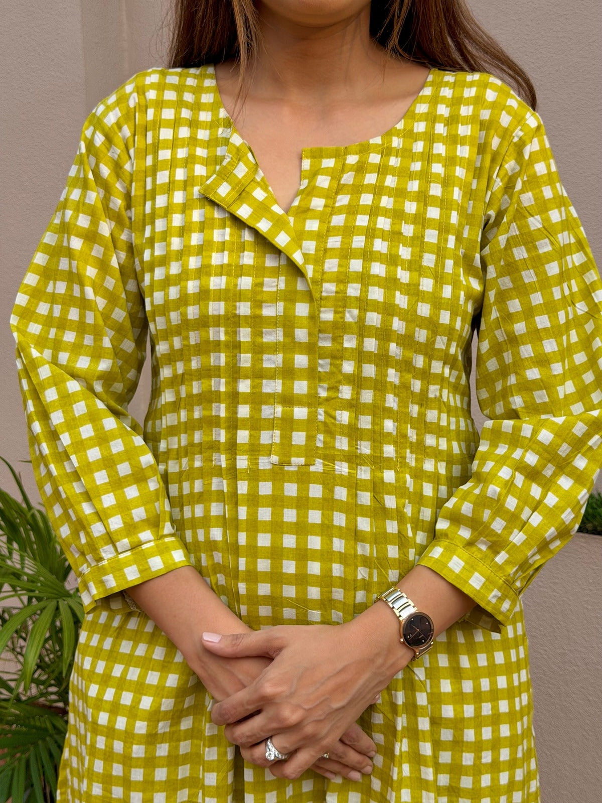 Green Checks Printed Kurta Set