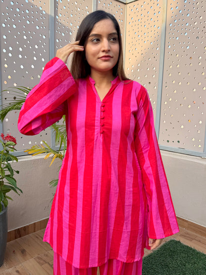 Red & Pink Stripes Farshi Cord Set