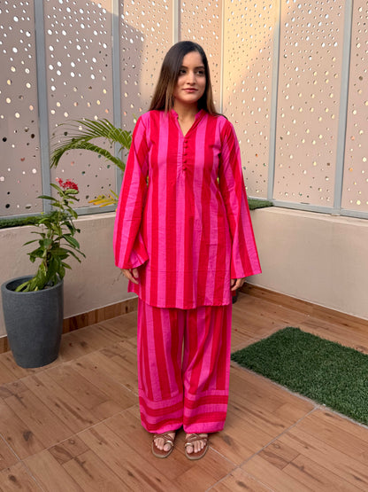 Red & Pink Stripes Farshi Cord Set