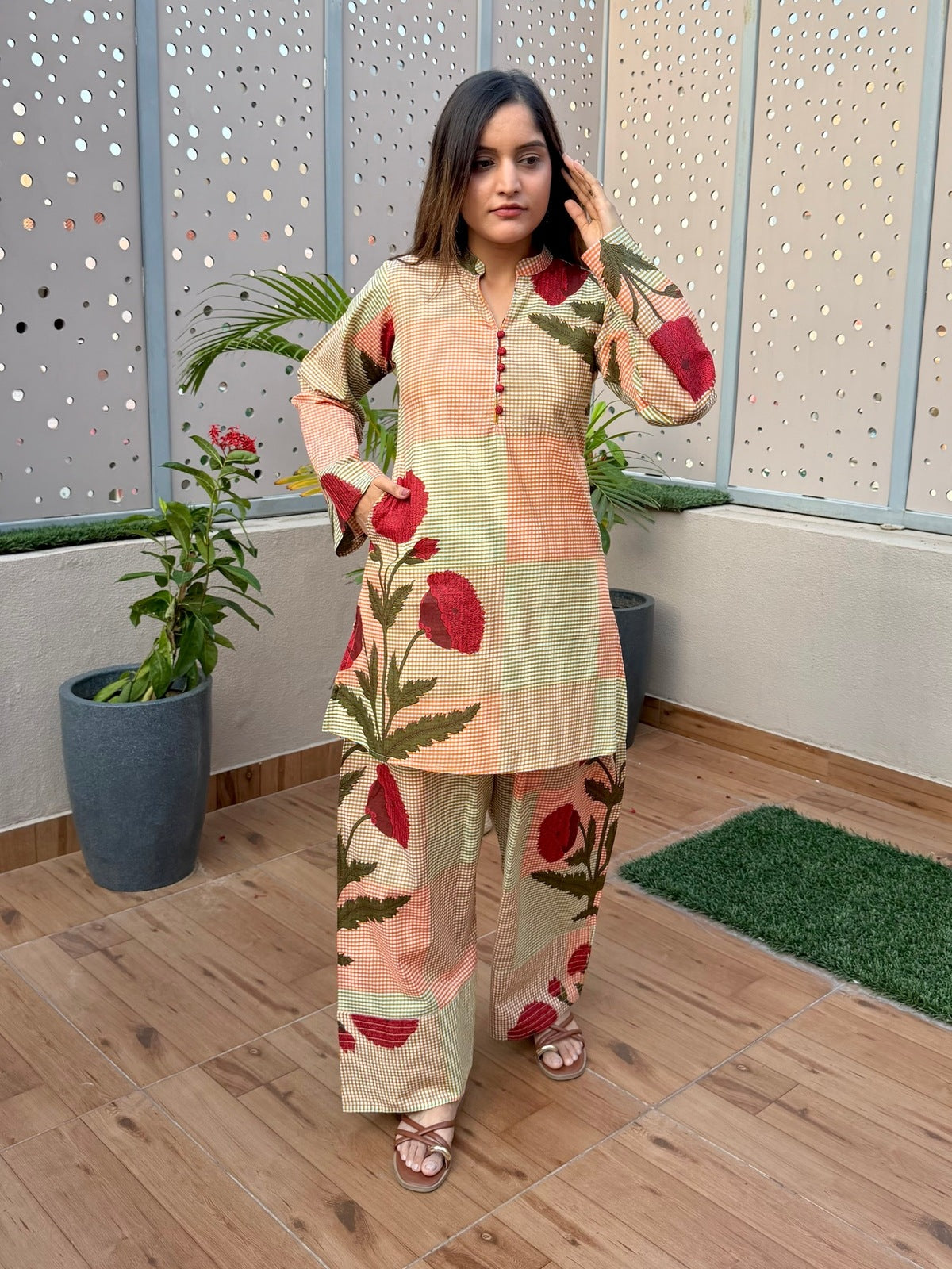 Multi Printed Floral Farshi Cord Set