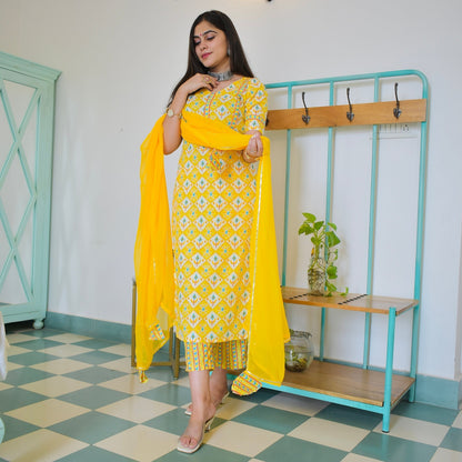 Sehaj Yellow Cotton Suit Set