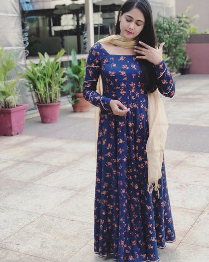 Blue Gota Gold Foil Flared Dress