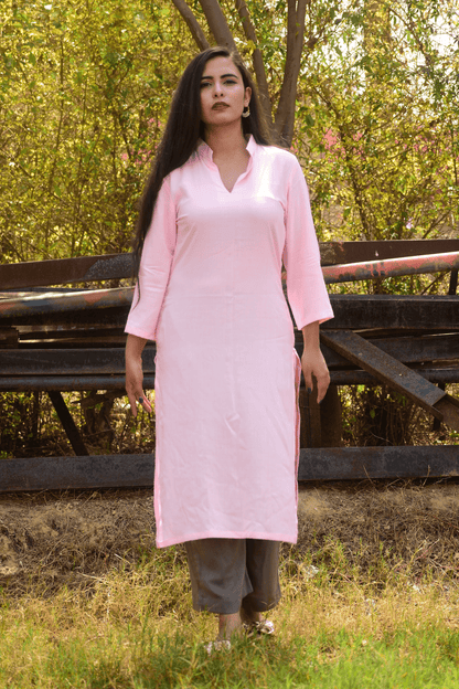 Blush Grey Solid Kurta Set
